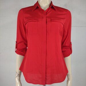 NWT Ann Taylor red silk blend tabbed sleeve button front shirt ladies size 2
